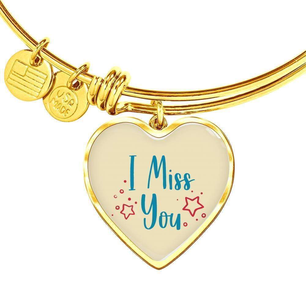 I Miss You Personalized Engraved Gold Heart Bangle Bracelet Custom Name Date
